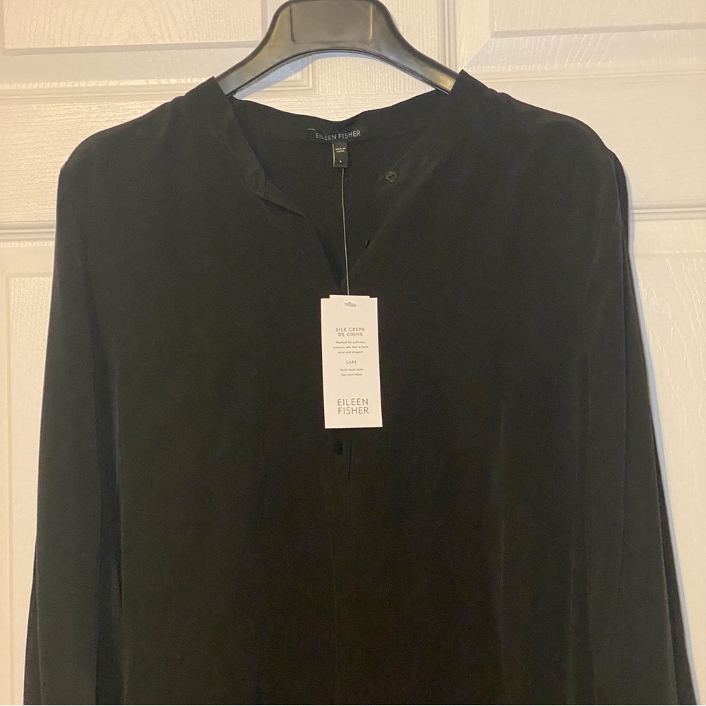Eileen Fisher Silk Mandarin Collar Shirt Size L - Picture 4 of 7